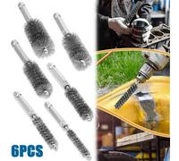 6Pc 1/4 Hex Steel Wire Brush Set For Drill Impact Driver Cleaning