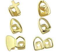 6PC 18K Plated Gold Grillz Mouth Top Tooth Single Grill Cap for Teeth Party Accessories, Metal