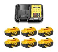 6PC 18V 8000mAh Lithium-ion Battery Replacement for Dewalt 18V Battery with DC112 Charger Compatible with Dewalt DCB210 DCB208 DCB206 DCB205 DCB204 (6Battery+Charger-18V 8.0Ah) (6+C)