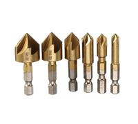 6PC 5 Flute Countersink Drill Bit Set 90 Counter Sink Chamfer Cutter 1/4''