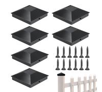 6pc 9x9x3cm Fence Post Caps with 12 Screws, Black Deck Post Caps with Screws, Waterproof Wood Fence Posts Cap, Sunproof PP Deck Posts Cap for Helping Stop Water Soaking Into the Wood