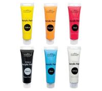 6pc Acrylic Paint Set - 100ml - 6 Colours - Professional Artist Art Craft Painting Supplies for Canvas Wood Glass Fabric Paper Clay Ceramic - By Ashley