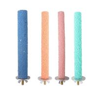 6PC Bird Perch Stand for Parrot Cage, Colored Quartz Sand Wood Toy | Natural wood with quartz sand coating, helps trim claws, random colors per pack