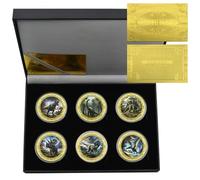 6pc/Box Dinosaur Challenge Coin Tyrannosaurus Rex Pterodactyl Triceratops Metal Medal Collection