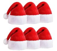 6pc Christmas Santa Hat Pack - Red Santa Hat Multipack for Father Christmas Fancy Dress Accessories - Festive Headwear Xmas Accessories for Xmas Party
