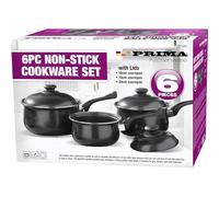 6pc Cookware Set with Lids & Bakelite Handle - Carbon Steel Non Stick Cooking Pan Saucepan Set Pot and Frying Pans | Suitable for Gas, Electric, Halogen, Solid Hotplates - Tempered Glass Lid, Black