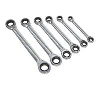 6pc Double Ended Ratchet Ring Spanner / Socket Set - 12 Point Moving Metric Ring