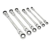 6pc Flexible Head Double Ended Ratchet Ring Spanner Set - 12 Point Metric Wrench