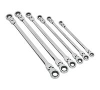 6pc Flexible Head EXTRA LONG Ratchet Ring Spanner Set - 12 Point Metric Double