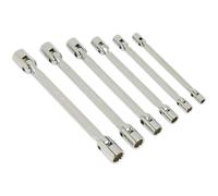 6pc Flexible Head Offset Ring Socket Spanner Set - 12 Point Metric Double Ended