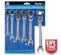 6pc Flexible Ratchet Combination Spanner Wrench Set Flexi Spanners Metric 8-17mm