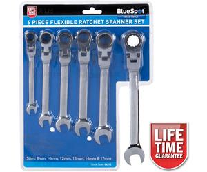 6pc Flexible Ratchet Combination Spanner Wrench Set Flexi Spanners Metric 8-17mm