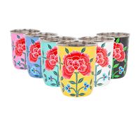 6pc Hand-Painted Picnic Cups Set - 300ml - Multicolour Peony Billy Can Multi One Size