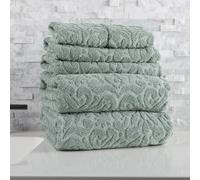 6PC Jacquard Towel Set - 500GSM 100% Cotton Bathroom Accessories - 2 Bath Sheets, 2 Hand Towels and 2 Wash Cloths - Soft and Absorbent Bathroom Set for Shower, Gym, Dorm and Spa by Lavish Home (Green)