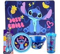 6PC Kids Dinner Tableware Set- Placemat, Plate, Bowl, 460ml Tumbler, Cutlery Set Dinning Set for Kids - Reusable (Stitch)