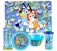 6PC Kids Dinner Tableware Set- Placemat, Plate, Bowl, 460ml Tumbler, Cutlery Set Dinning Set for Kids - Reusable (Bluey)