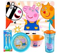 6PC Kids Dinner Tableware Set- Placemat, Plate, Bowl, 460ml Tumbler, Cutlery Set Dinning Set for Kids - Reusable (Peppa Pig)