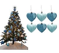 6pc Large Glitter & Matte Heart Baubles - Great Christmas Tree Decorations, Heart Baubles (Ice Blue)