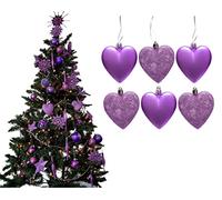 6pc Large Glitter & Matte Heart Baubles - Great Christmas Tree Decorations, Heart Baubles (Lilac)
