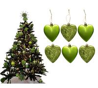 6pc Large Glitter & Matte Heart Baubles - Great Christmas Tree Decorations, Heart Baubles (Lime)