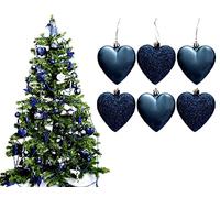 6pc Large Glitter & Matte Heart Baubles - Great Christmas Tree Decorations, Heart Baubles (Navy)
