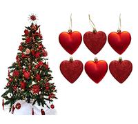 6pc Large Glitter & Matte Heart Baubles - Great Christmas Tree Decorations, Heart Baubles (Red)