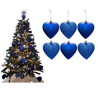 6pc Large Glitter & Matte Heart Baubles - Great Christmas Tree Decorations, Heart Baubles (Royal Blue)