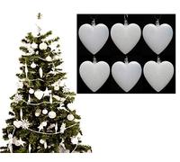 6pc Large Glitter & Matte Heart Baubles - Great Christmas Tree Decorations, Heart Baubles (White)