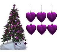 6pc Large Heart Xmas Baubles (Matte) - Great Christmas Tree Decorations, Heart Baubles (Dark Purple)
