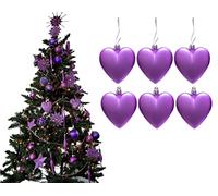 6pc Large Heart Xmas Baubles (Matte) - Great Christmas Tree Decorations, Heart Baubles (Lilac)