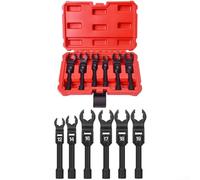 6Pc Long Flex Head Crowfoot Wrench Set 3/8" Drive Metric Fuel Injector Socket for 12-19mm Nuts Professional Tool Kit with Storage Box Chrome Vanadium