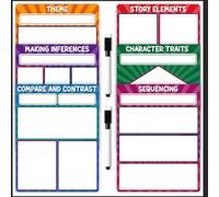 6pc Magnetic Whiteboard Set for Teachers - Story Elements, Character Traits, Sequencing, Compare & Contrast | Dry Erase Literacy Boards | Includes 2 Markers,Bulletin Board for Preschool & Elementary