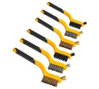 6pc Mini Wire Brush Set Rust Removal and Cleaning Brushes | Soft Grip Handles with Brass, Steel and Nylon Bristles
