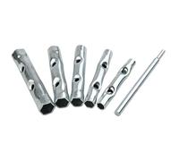 6PC Monoblock Tap Spanner Set, 8-17mm Metric Tubular Box Wrench for Automotive Repair & Plumbing Maintenance, Hollow Socket Tool for Mechanics