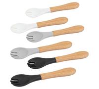 6pc Monochrome Bamboo Baby Weaning Forks with Silicone Tip Set - Small Toddler Kids First Self Feeding Food Cutlery Utensils - by Tiny Dining