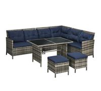 6PC Outdoor Corner Sofa Set Dark Blue 118x62x82cm PE Rattan Metal Polyester Cush