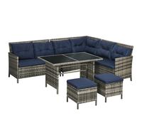 6PC Outdoor Corner Sofa Set Dark Blue 118x62x82cm PE Rattan Metal Polyester Cush