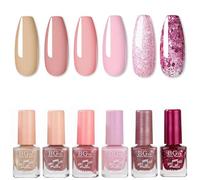 6PC Pink Glitter and Nude Nail Polish Set - Quick Dry & Long Lasting Varnish Gift Set - Oil-Based Formula for DIY Nail Art No Need Baking