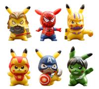 6PC Pokemon X Marvel Figures Pikachu Cosplay Superhero Spider Hulk Kids Gifts