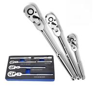 6Pc Ratchet Wrench Set 1/4 3/8 1/2 Inch Drive 72 Tooth Flex Head Swivel Extension Bar for Tight Space Auto Repair and Maintenance