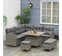 6pc Rattan Garden Furniture Set | Corner Sofa, 2x Stools & Table Outdoor Patio
