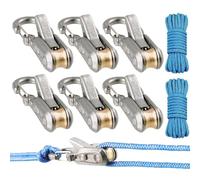 6pc Rope Roller,Rope Roller Cam Lock Tensioner,Cord and Paracord Tightening Tool with Carabiner Clip,Rapid Adjuster for Outdoor Camping, Hiking, Boat & Stationary Use