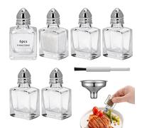 6Pcs 0.6oz Mini Glass Salt & Pepper Shaker, Rectangular Glass Spice Shaker with Metal Lid, Small Clear Seasoning Bottles for Kitchen & Picnic (Silver lid)