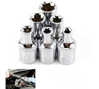6pcs 1/4 Inch E-Star Socket Set, Heat Treated 50# Steel for Torx Female Bolts E4-E10, Silver Hand Tools