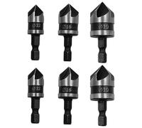 6Pcs 1/4 Inch Hex Shank, Countersink Drill Bit Set, 5 Flute 90 Degree Chamfering Counter Sinker Wood Drill Bits Set for Metalworking Woodworking Quick Change Bit (12mm 16mm 19mm) Grey