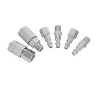 6pcs 1/4 Inch Npt Quick Connect Air Coupler Plug Kit for Compressors | Six-piece Nickel-plated Iron Set, Straight Pneumatic Connectors, Male Female Threads, Garage Maintenance, Impact Wrench Use