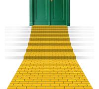 6Pcs 108 x 54In Yellow Brick Floor Runners Brick Stone Road Carpet Yellow Bricks Wallpaper Backdrop for Halloween Cosplay Princess Witch Medieval Green Castle Party Decors Decal Tablecloth Supplies