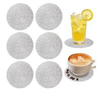 6pcs 10cm Silver Hollowed Out Round Metallic Coasters Non Slip PVC Insulated Drink Coasters for Coffee Table Dining Room Bar Home Decor