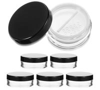 6pcs 10ml/0.34oz Plastic Empty Compact Case Refillable Portable Makeup Powder Container No Leak Travel Empty Case with Rotatable Sifter and Leakproof Black Screw Lid