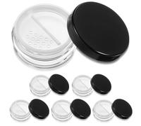 6pcs 10ml/0.34oz Refillable Loose Powder Containers,Plastic Empty Travel Loose Powder Compact,Reusable No Leak Loose Powder Compact with Rotatable Sifter and Black Screw Lid